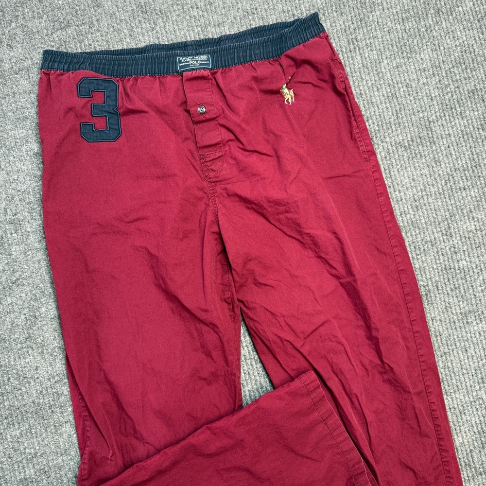 VTG Polo Ralph Lauren Pajama Pants Adult Small Maroon Big Pony 3 Rugby Cotton